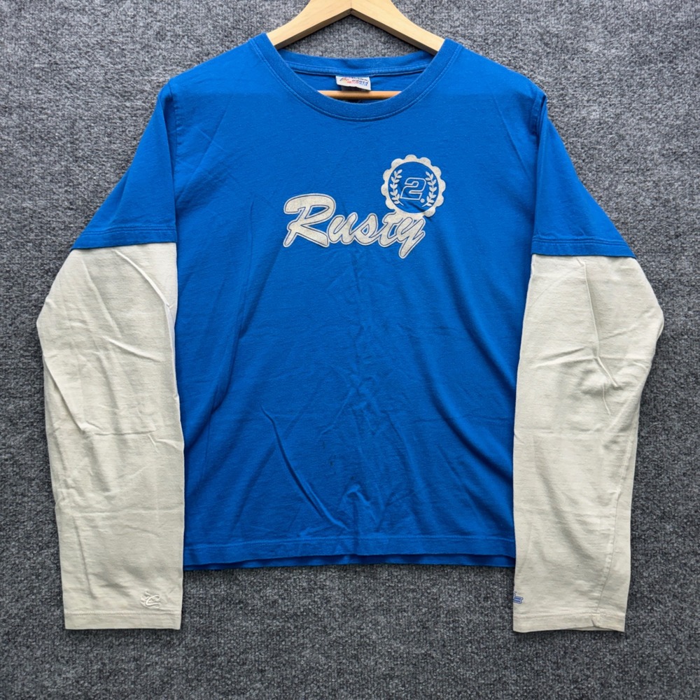 Chase Authentics Rusty Wallace NASCAR T-Shirt Womens L Blue Long Sleeve Racing